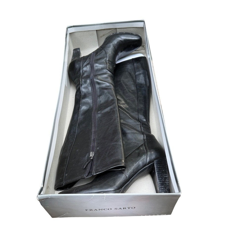 Franco Sarto Yoni Black Leather Knee High Boots Block Heel Size 7.5 - Picture 5 of 13